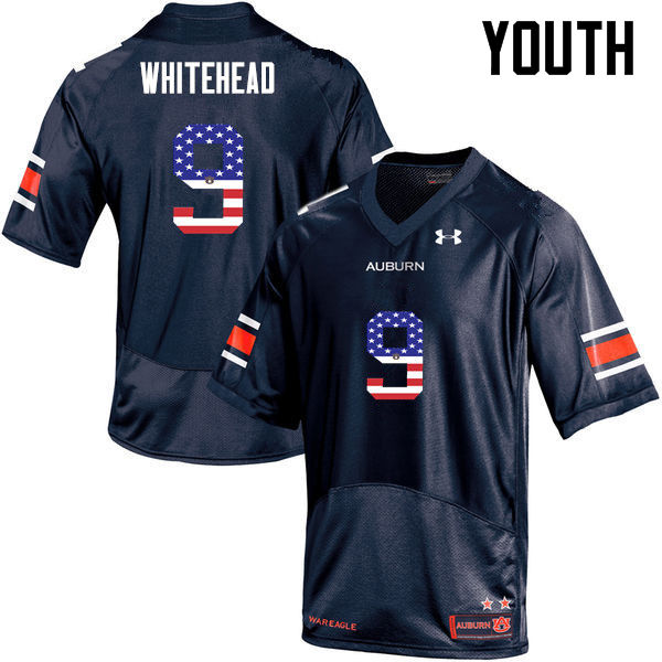 Auburn Tigers Youth Jermaine Whitehead #9 Navy Under Armour Stitched College USA Flag Fashion NCAA Authentic Football Jersey KUV0074IK